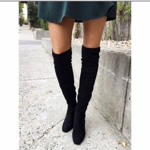 Kantha faux suede over the knee high boots